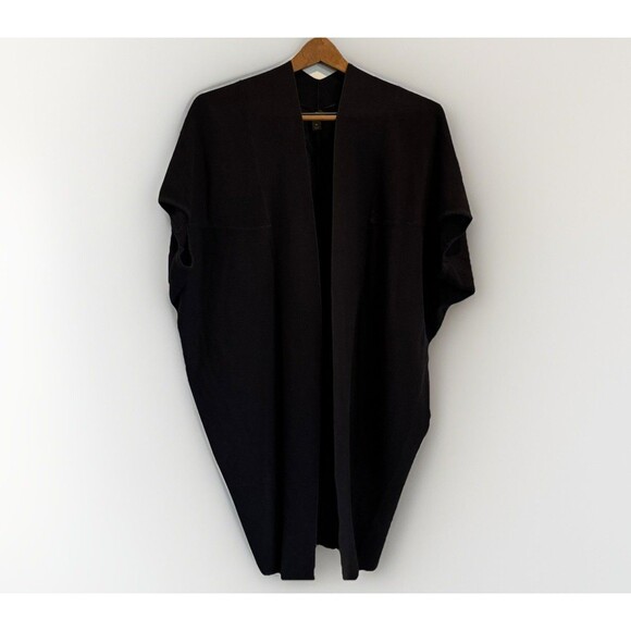 WORTHINGTON Black Cardigan Sweater XL Open Front Cocoon Cape Long Rib Knot - Picture 1 of 5